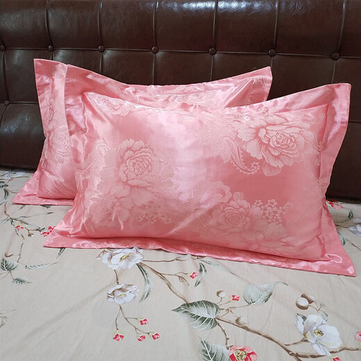 Cotton satin jacquard pillowcase European style pillowcase single latex pillowcase wedding pair high count high density Budapest (jade powder) 1 pair 48cmX74cm