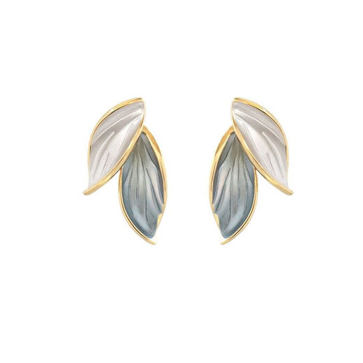 Yizhuchunleaf French niche design without pierced ears simple ins elegant forest style super fairy ear clip earrings ear clip style (suitable for non-pierced ears) blue and white leaves