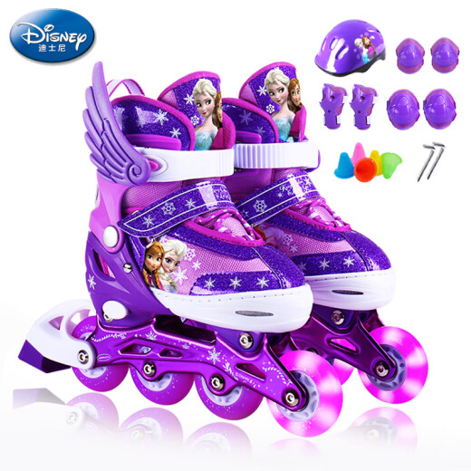 Disney (Disney) roller skates children's roller skates purple Frozen flash roller skates set 3-4-6 years old children's adjustable roller skates S size