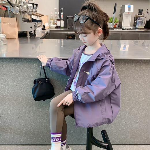 Guai Ni Cat Girls' Coat Spring 2025 New Fashionable Children's Spring Autumn and Winter Style Medium-Grand Children's Little Girl Sports Hooded Top Purple 150 cm