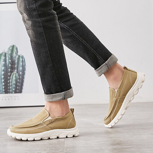 Pull back men's shoes canvas shoes breathable sports casual shoes one-leg low-cut trendy sneakers WXY-B011Z khaki 42