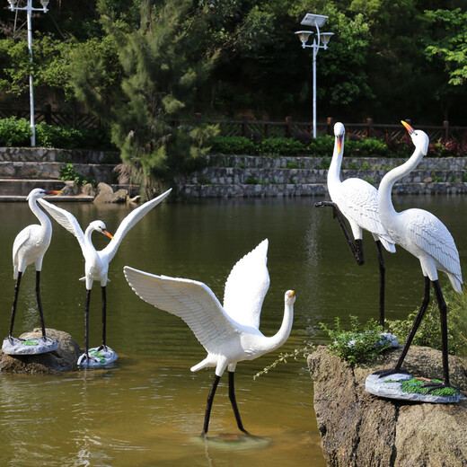 Hongri Guanghui fiberglass simulated crane sculpture outdoor garden forest landscape pool rockery landscaping decoration red-crested egret ornaments style 1 (0.65 meters high)