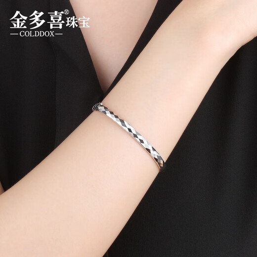 Jin Duoxi (COLDDOX) platinum bracelet for women pt950 platinum bracelet semi-solid gold heart oval open concubine bracelet plain ring bracelet about 14.96 grams inner diameter 61mm width about 4mm