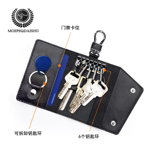 Moepeqdaishu Key Bag Herren-Leder-Schlüssellatze für Frauen mit großer Kapazität mit Multifunktions-Multifunktions-Cowide-Karteiche-Kartenbeutel von Waldkartentasche Black [echtes Leder] + Geschenkkartenbeutel