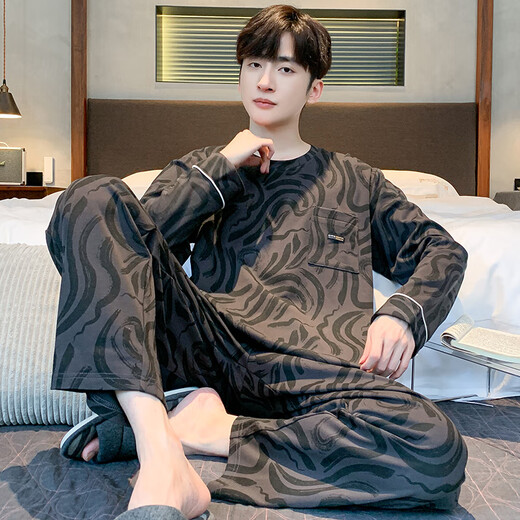 三枪睡衣男春秋季纯棉长袖全棉时尚圆领家居服套装男士秋季宽松可外穿 9913 L 男(建议120-140斤)