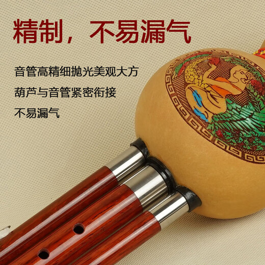 Zhengyintang Yunnan natürliches Cucurbit-Musikinstrument, Student, Erwachsener, professioneller Spieltyp, dreifarbiger Stil (A-Taste), Mahagoni-Pfeife