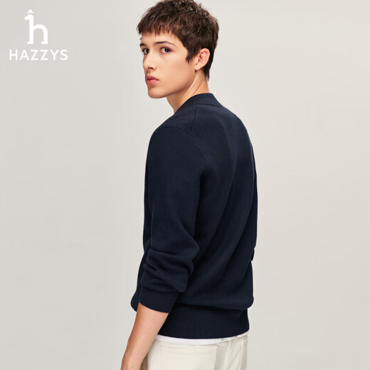 HAZZYS men's clothing simple baseball neck wool cardigan ABYZD0BDX37 dark blue DN 175/96A48