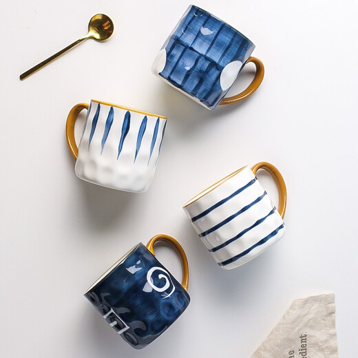 Kawashimaya Qinghe Japanese mug ceramic cup home office drinking cup milk cup breakfast cup coffee cup blue line mug 350ml