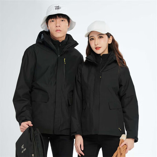 BRELRMON韩版冲锋衣女男防风户外防寒三合一保暖可拆卸滑雪登山服夹克外套 HS12805曜石黑-男 M