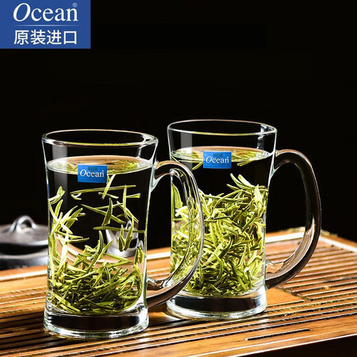 Ouxin imported glass tea cup, heat-resistant tea cup with handle, household hospitality cup, thickened large-capacity tea cup, green tea cup, two Kenya handle cups 245ml