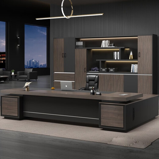 Boss desk work single desk and chair office combination executive desk simple modern president executive manager desk 2.0 meters with single side cabinet + boss chair + 5 doors