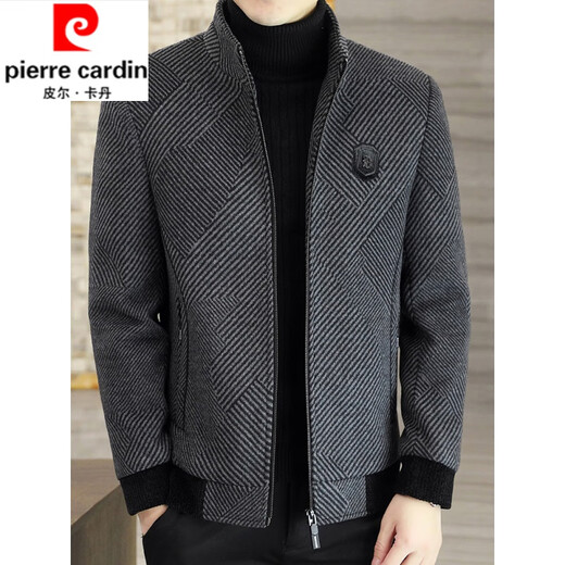 Pierre Cardin Herbst- und Winterjacke Herrenjacke plus Samt verdickte mittelgroße und kurze Style-Wollmantel-Gelderel-Wollgrau-Baumwolle 836 Dicked XL (135-145jin [Jin gleich 0,5 kg])