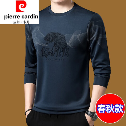 Pier Cardin long-sleeved T-shirt men's round neck loose sweatshirt men's autumn top pure cotton breathable t-shirt base shirt top coat black 677 style 165/M<100Jin[Jin equals 0.5 kg]-120Jin[Jin equals 0.5 kg]>