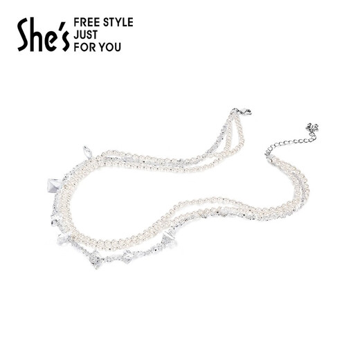 She s Qianzi Ice and Snow Secret Light Luxury Crafts Pearl Necklace Crystal Multi-Layered Necklace Clavicle Chain Birthday Gift Silver H0