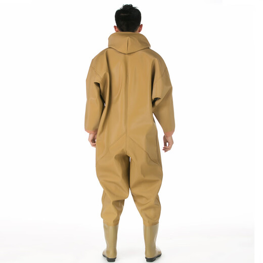 Hongshiyu PVC full-body waders for fishing, fishing suits, thickened wading pants, waterproof one-piece fishing pants, yellow knitted gloves, whole body 43