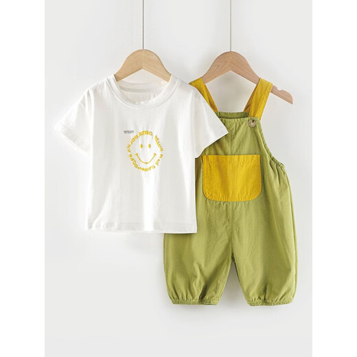 Baby overalls for summer, infants and young children's pants, boys and girls, cropped pants, fashionable new style, yellow breathable 80cm