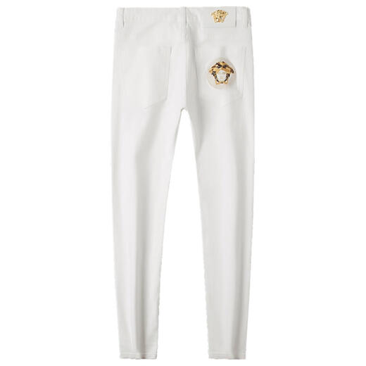 Europäische Station White Jeans Herren Frühling Neue trendige Marke Sticked Slim Feet Elastic Long Hosen Männer 728 Modelle 30