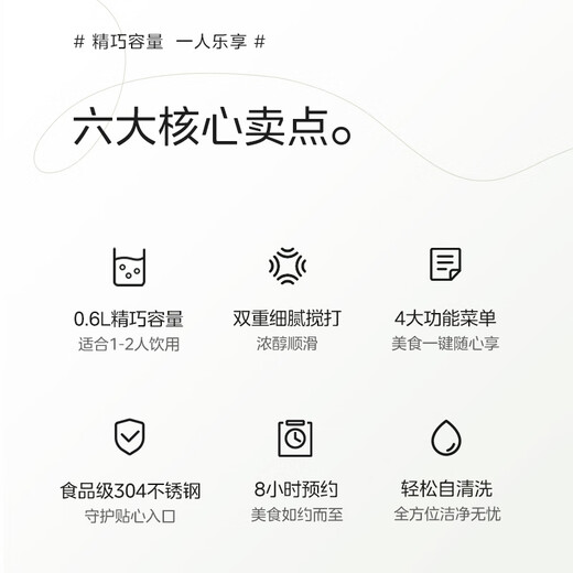 Midea mini soymilk machine, small wall-breaking cooking machine, electric kettle, 0.6L small capacity, 1-2 people, fully automatic cleaning, no cooking, no filtering DJ06B-AB01