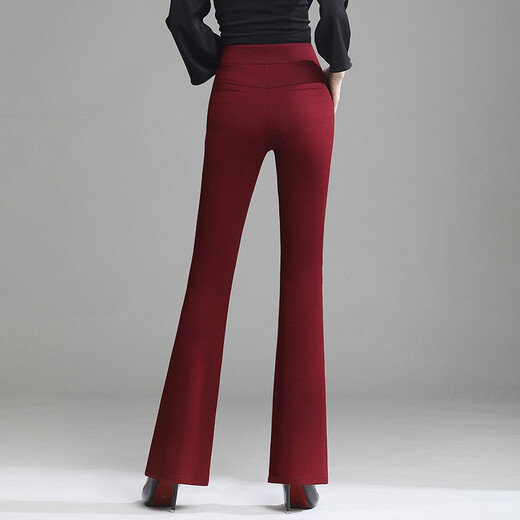 Jingluo-Freizeithosen für Frauen im Frühling, Herbst und Winter Elastic High Taille Glockenbodenhose für Frauen schlanke schwarze Hosen professionelle Mikroscheibe-Anzughose 9885 Black Neun-Punkte Elastic Taille (Frühlings- und Herbststil) M.