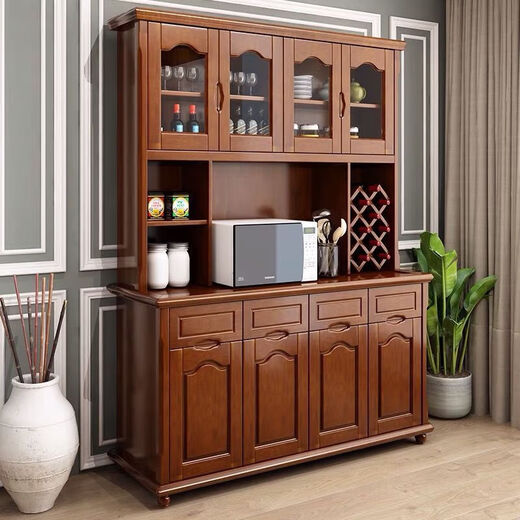 Enmufan 2026 new solid wood wine cabinet new Chinese style wall-mounted multi-functional storage cabinet high cabinet living room tea cabinet integrated cabinet 02 (1.2 meters) Begonia color
