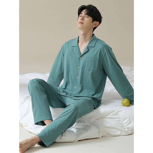 KOOolino Light Luxury Brand Black Pajamas Men's Men's Pure Cotton à manches longues Spring and Automne Casual Automne et Winter Abled Cardigan Homed Home Clothing JLM-5E5009 L