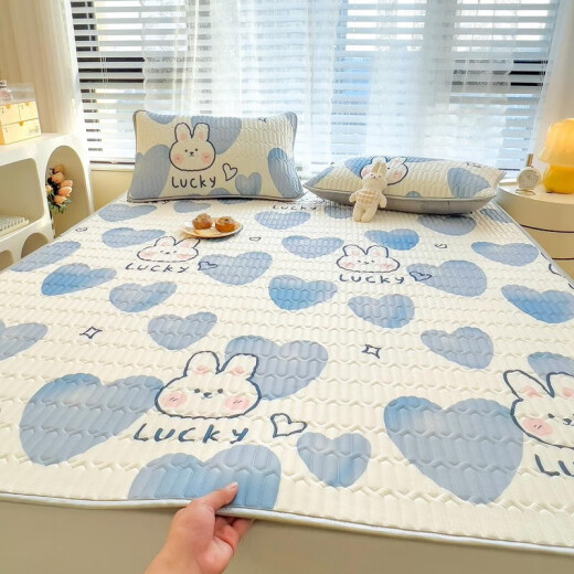 Antarctic mat ice silk mat latex mat 1.5m double washable single dormitory air-conditioned summer soft mat love rabbit [cool but not ice suitable for naked sleeping] 1.5x2.0m three-piece set [mat + pillowcase*2]
