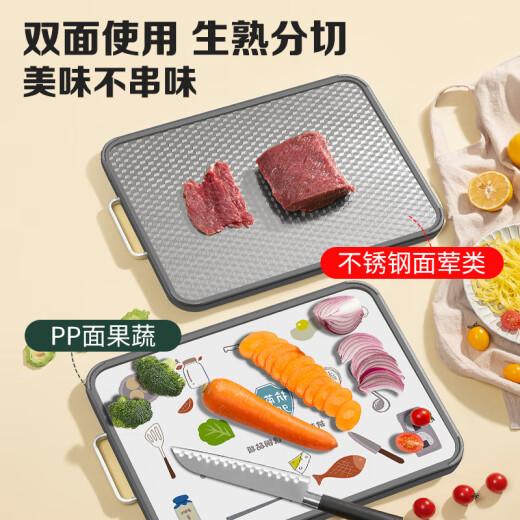 Double gun antibacterial stainless steel + plastic cutting board double-sided cutting board anti-knife mark and anti-mold cutting board panel 45*29*2.2cm