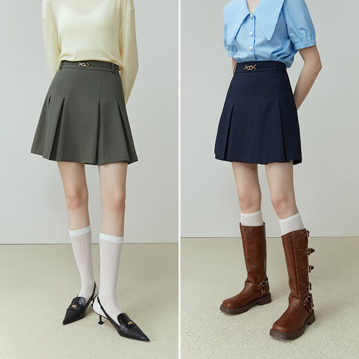 
Fan Silan 23FS12111 Academy style A-line skirt for women new summer high-waisted pleated skirt short skirt Navy blue XS
