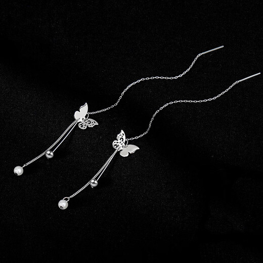 Crystal butterfly tassel ear wire girlfriend silver earrings 2025 new high-end earrings long birthday gift