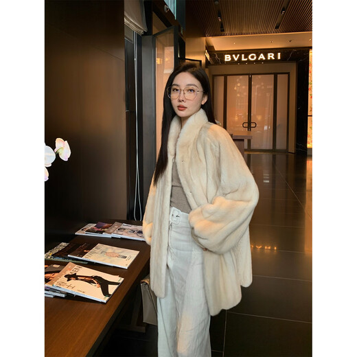 Fu Zhien Meteor Variation Imported Full Pumping Mink Coat Stand Collar Young Full Mink Fur Coat Women's Winter Beige Color L