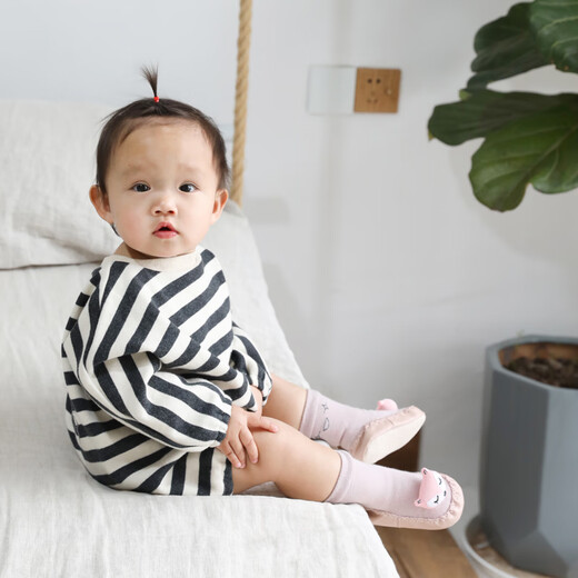 幼稚龙婴儿学步鞋春秋宝宝防滑地板袜新生儿居家室内可爱卡通训练鞋袜 粉色小狐 12码【脚11.5cm内】建议6-12个月