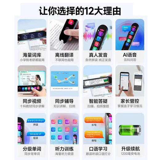 机适用英语点读笔词典笔小学初中高中学习神器多功能翻译笔 尊享版-黑色]无需联网+扫题答疑
