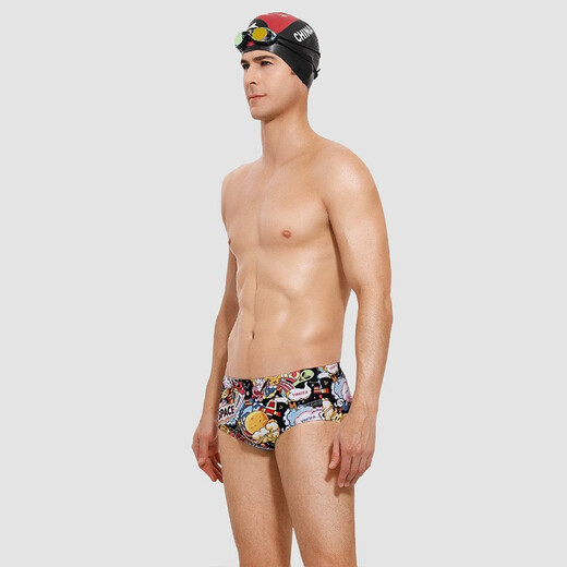 英发游泳衣男士成人三角游泳裤大童泳裤学生学游泳比赛竞赛专业 印花游泳裤 花色 L