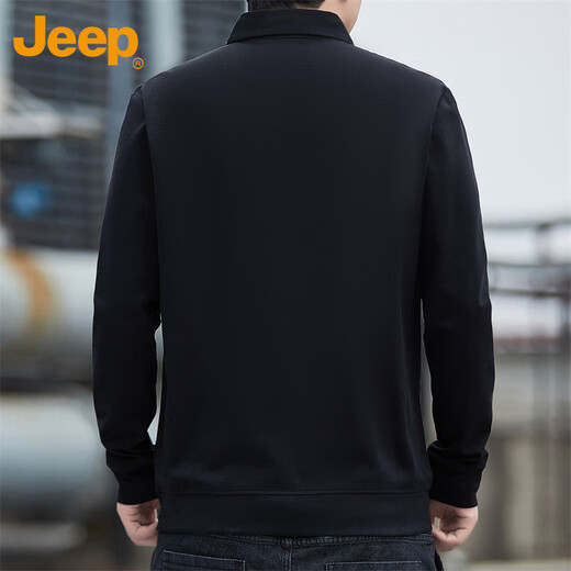 Jeep (JEEP) long-sleeved T-shirt men's autumn and winter polo loose casual bottoming shirt clothes men's black 2XL