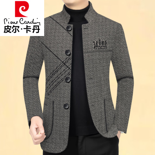皮尔卡丹（pierre cardin）高端羊毛呢大衣男款中款外套男装春秋款2025新款中年高端中山装 卡其 M