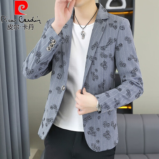 
Pierre cardin spring and autumn thin casual suit for men Korean style slim floral single top trendy personality small suit jacket Khaki M 90-105Jin [Jin equals 0.5 kg]