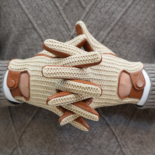 NOOLDERS men's retro style driving gloves touch screen motorcycle leather gloves bicycle riding cotton braided back motorcycle gloves thin non-slip wear-resistant camel touch screen (silky lining) L size