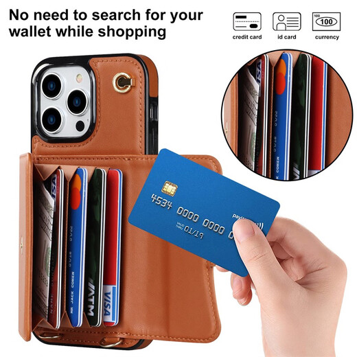 Jinhao anwendbar für iPhone16pro Max Mobiltelefon Hülle Wallet Lederhülle Apple 15 Vollbedeckung 14 Anti-Fall 13 Schutzhülle 12 Armband High-End-Modearmband + Schultergurt + Organkartenbeutel braun 6,7-Zoll-Apfel 14 Plus