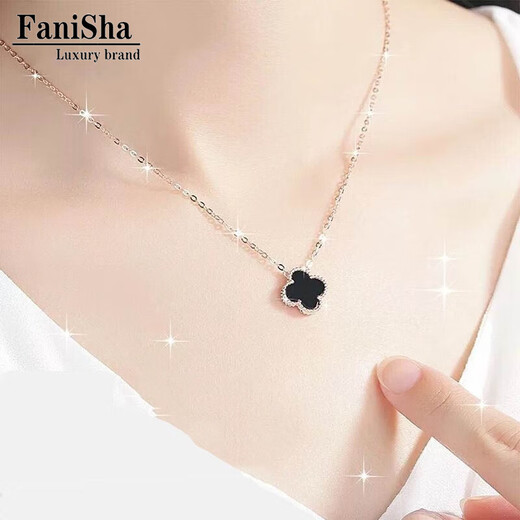 Fanesa light luxury four-leaf clover necklace for women large 18K gold rose gold au750 pendant birthday 520 Valentine's Day gift red agate four-leaf clover high-end version 15mm (4.5g)