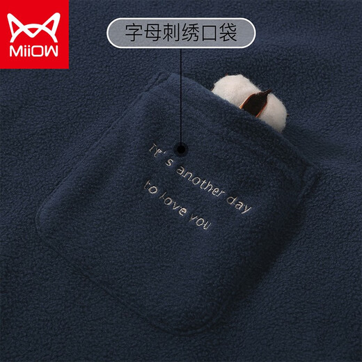 Catman MiiOW Pajamas Men's Solid Color Pullover Polar Fleece Simple Elegant Cartoon Winter Casual Thick Home Clothes Navy + Silver Gray XL