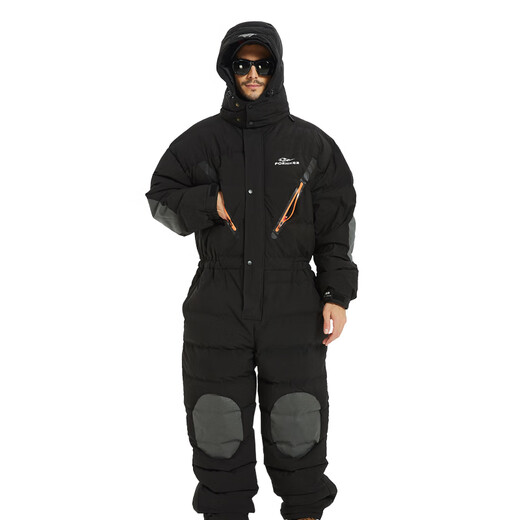 Wind Hunter Fishing Suit Winter Men's Windproof, Rainproof, Warm and Coldproof Ice Fishing Outdoor Water-Repellent Sea Fishing Jumpsuit Down Jacket Black Arctic Goose Down Jumpsuit 2XL