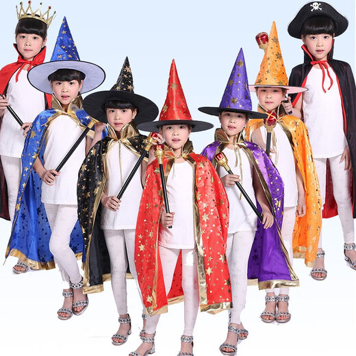 Qinsuluo Halloween costume Children's Day performance costume magician cloak witch five-star cloak cloak purple five-star cloak + hat one size