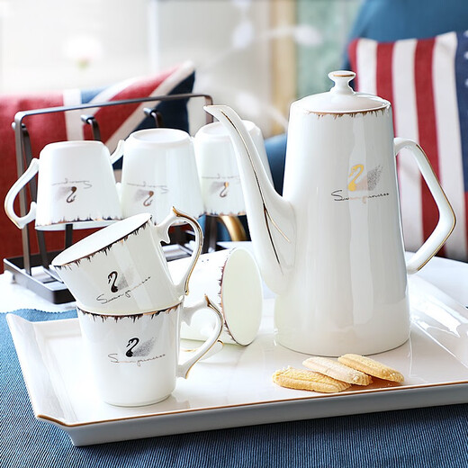 Pinlaiyun ceramic tea set set bone china tea cup living room light luxury teapot household water cup simple water set afternoon tea set gold R beautiful water set 9 pieces (with bone china tea tray)