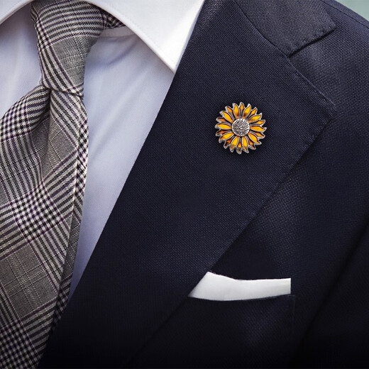 Kaflink Flower Blossom Rich Metal Brooch High-end Lapel Pin Button Collar Corner Button Suit Clothing Accessories Men's and Women's Brooch Badge XZ-K243 Sunflower Yellow 1 pc