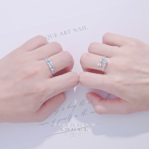 Twinkle Angel Mermaid Ring S925 Silver Couple Ring Live Mouth Adjustable Custom Engraving Student Valentine's Day Birthday Gift Fish You Companion Ring