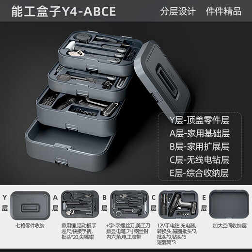GREENER Toolbox Home Storage Box Multifunctional Hardware Art Box Portable Large Car Tool Set Lithium Battery Y4ABCE Manual Electric Drill Large Storage Layer