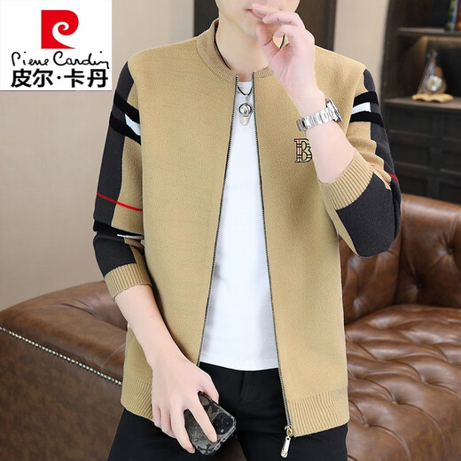 皮尔卡丹（pierre cardin）高端羊毛针织衫男高档潮牌休闲开衫毛衣男士春秋季薄款夹克外套男 黑色 4XL 165-180斤