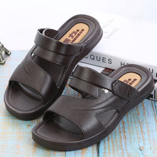 
Huili Shanghai Huili Sandals men's summer simple non-slip wear-resistant daily work and leisure home two-wear beach sandals Huili 3888/black 39