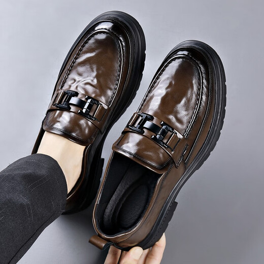 JOISNEAS men's shoes breathable new autumn breathable loafers British business formal leather shoes genuine leather men's casual beanie shoes brown brown (single shoes for all seasons) 42