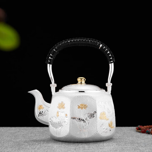 兰亭紫苑 银壶手工锤纹錾刻纯银999烧水壶泡茶壶功夫煮水壶家用茶道银茶具 1200毫升695克 纯银999+检测证书
